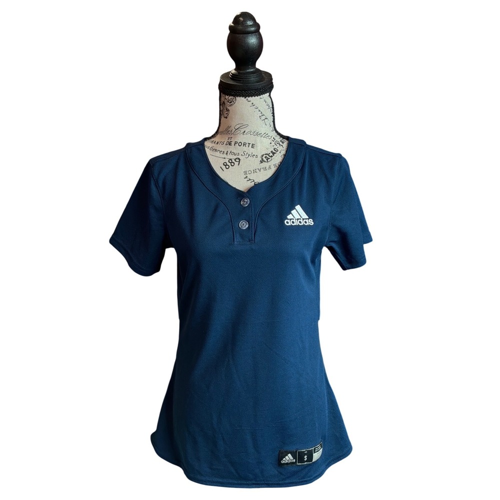 Adidas Fastpitch Softball Jersey‎ Navy Blue White Mesh Button Top Womens Small